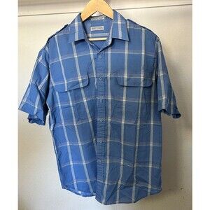 Matt Curtis Vintage Men's Short Sleeve Button Down Shirt Large Blue White & Rose